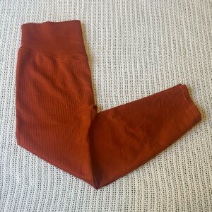 PINK Active Seamless Ribbed High-Waist Leggings Rust Orange | Size M
